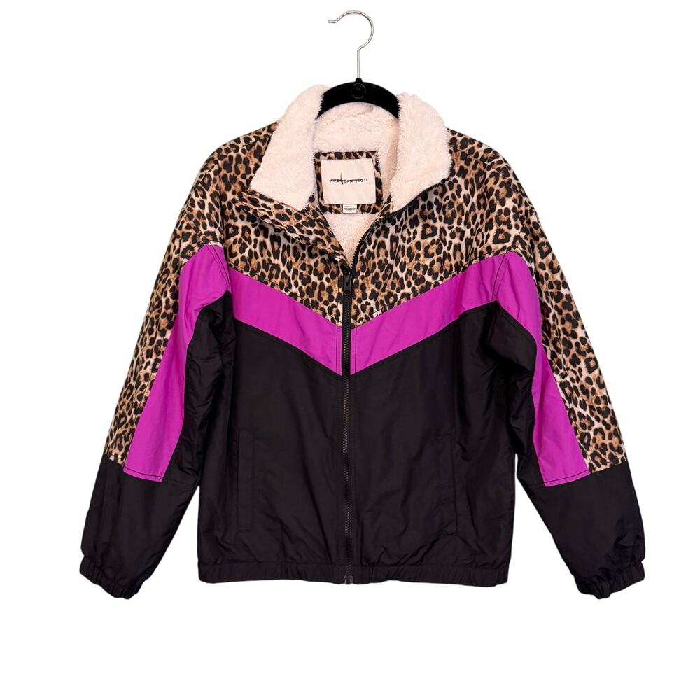 American Eagle Fleece Lined Jacket XS Leopard Purple Colorblock Y2K Streetwear